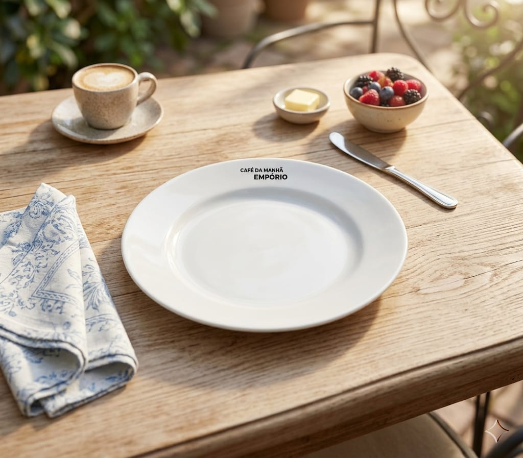 Mesa de restaurante com prato personalizado